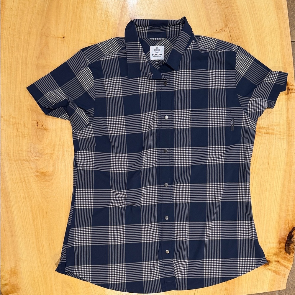 Flylow Navy with white plaid Shirt